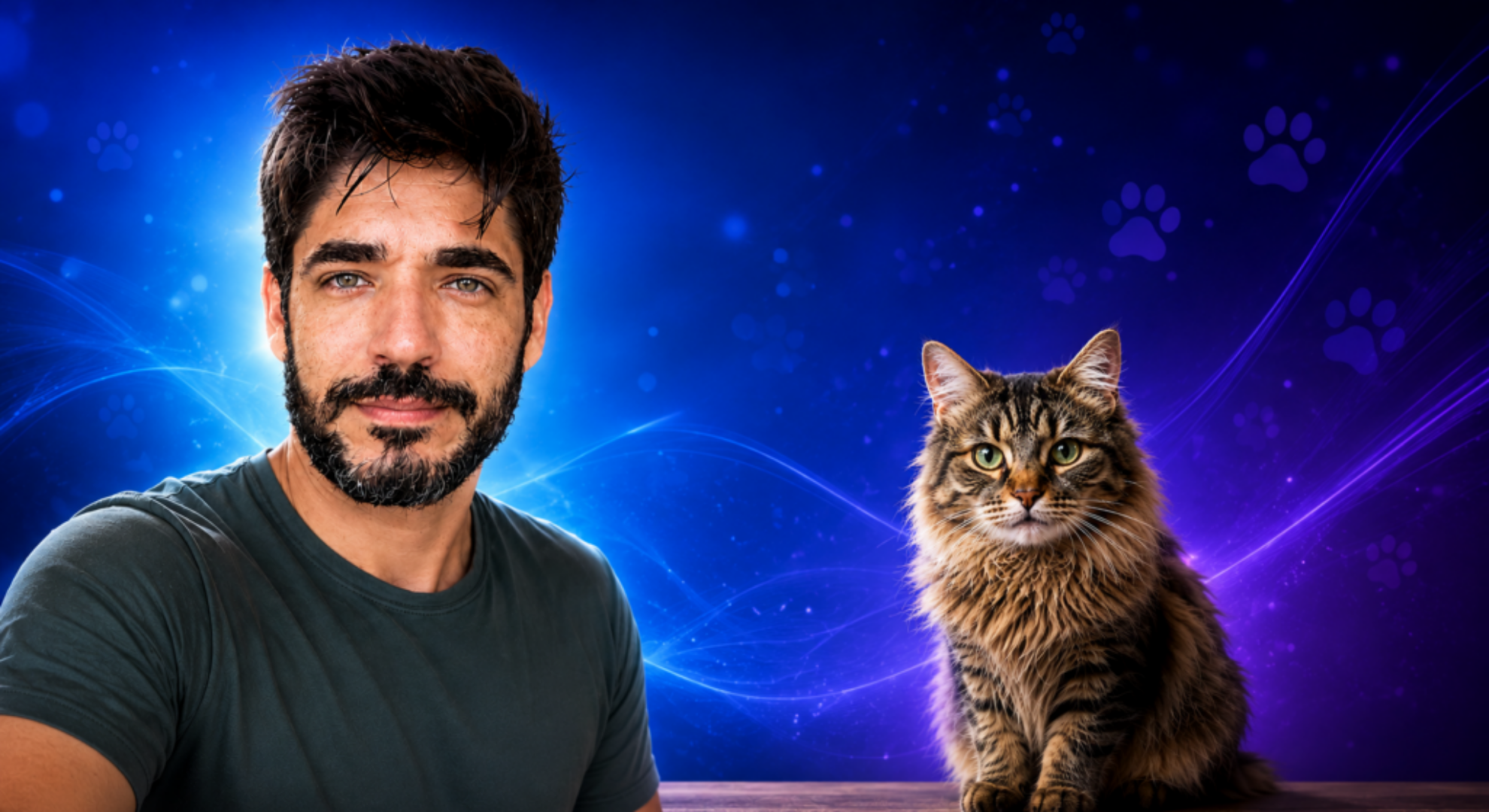 Como entender meu gato: médico-veterinário Ricardo Garé ao lado de um gato explicando como compreender melhor o comportamento felino através da Comunicação Intuitiva Animal.